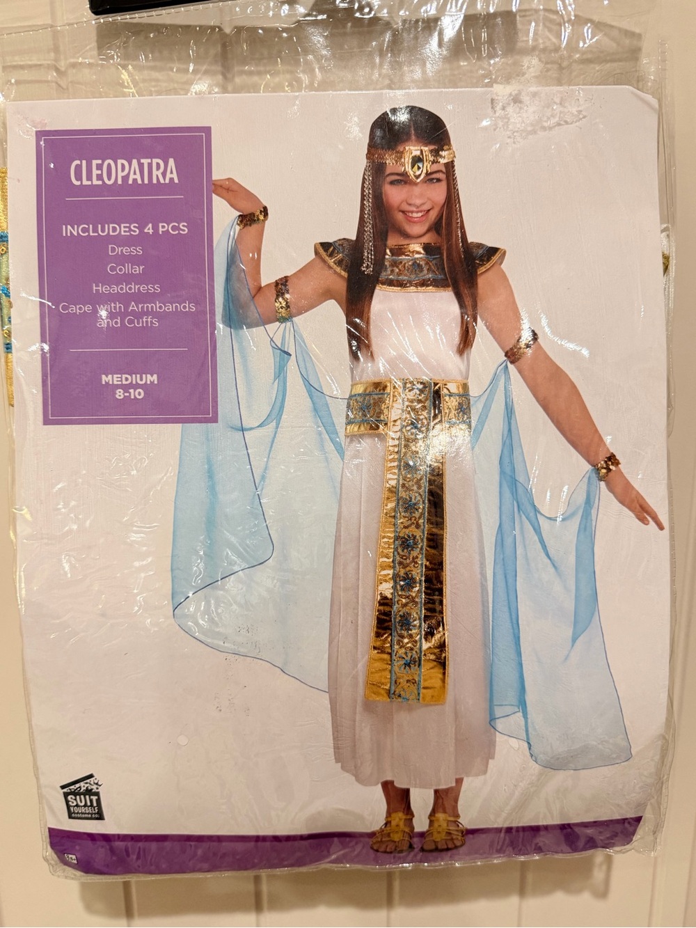 Kids Cleopatra Costume with Blue Cape and Gold Accents
